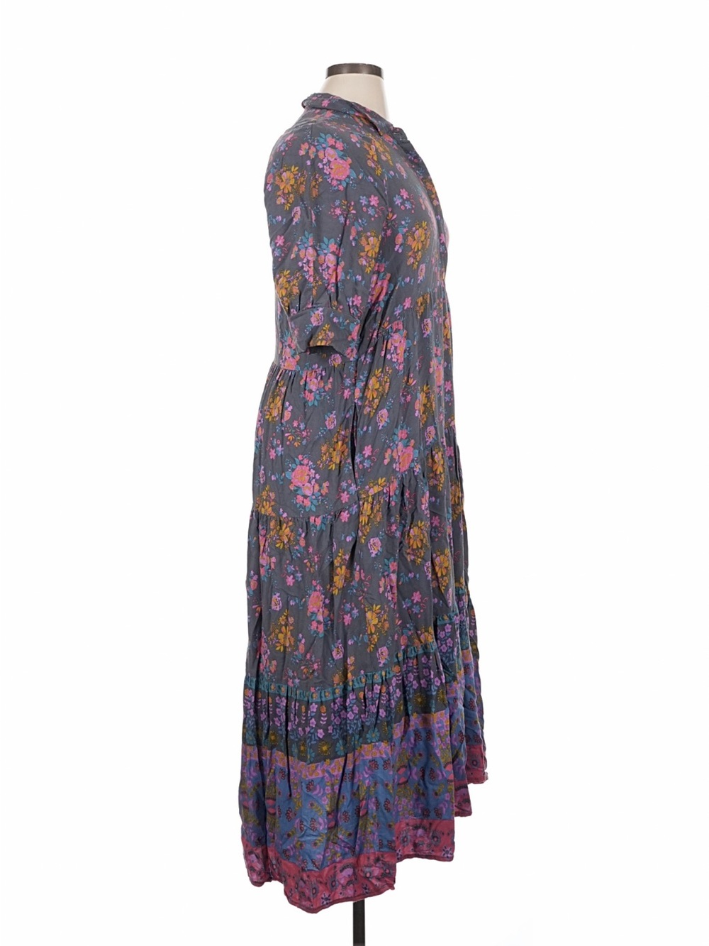 Natural Life Rebecca Tiered Boho Mixed Floral Print Short Sleeve Maxi Dress• XL - Picture 6 of 10